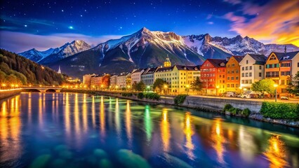 Fototapeta premium Innsbruck Austria Night Long Exposure Cityscape - Alpine Glow