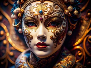 Intricate Damask Porcelain Mask - Elegant Conceptual Photography