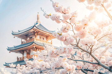 Spring Cherry Blossoms Bloom Pagoda