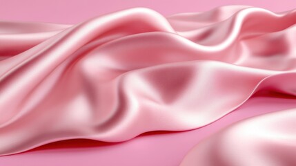 Obraz premium Pink silk fabric draped on pink background, studio shot, soft folds, luxury textile
