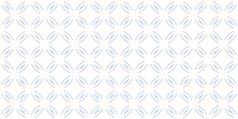Minimalist abstract geometric seamless pattern in oriental style. Luxury vector background. Simple graphic ornament. White and blue texture with lines, diamond grid, lattice, net, tiles. Repeat design