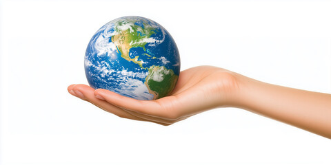 Woman hand holding Earth globe in her hands