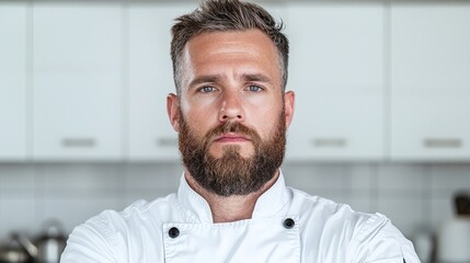 Obraz premium Serious Chef in Modern Kitchen