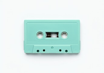 Fototapeta premium Vintage mint green cassette tape on a light background