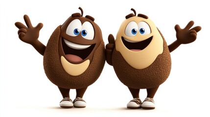 Fototapeta premium Two Happy Chocolate Egg Cartoon Characters