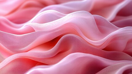 Obraz premium Pink silk fabric waves, studio shot, soft light, background blur, textile design (1)