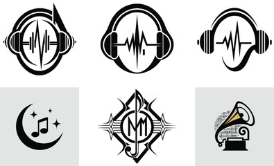 A set of varieties music and sound logo icon art illustration