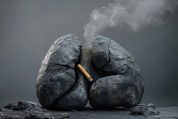 Broken lungs, cigarette, smoke, dark studio