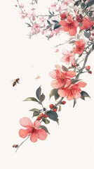 
Bees collecting nectar, butterflies flying, flowers blooming in spring