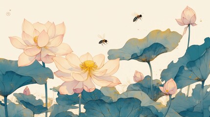 
Bees collecting nectar, butterflies flying, flowers blooming in spring