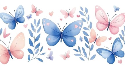 Watercolor Butterflies and Leaves Design