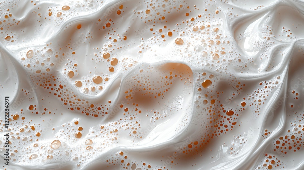 Poster Intricate details of soap foam create a mesmerizing texture, reminiscent of gentle waves. Bubbles glimmer as they shift and swirl, highlighting their playful nature against a white backdrop