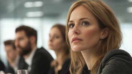 Obraz premium Businesswoman Listening Attentively in Meeting