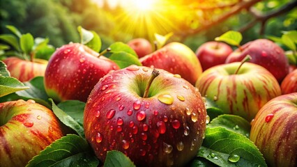 Juicy Red & Green Striped Apples in Apple Orchard - Autumn Harvest Wallpaper