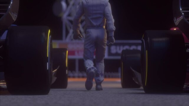 Racing driver pilot walk between two race cars. Car Racing Concept