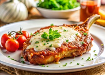 Juicy Veal Chop Parmesan - Delicious Italian Dinner Recipe Stock Photo