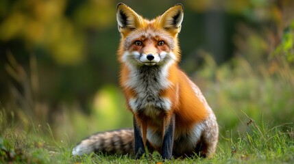 Fototapeta premium Majestic red fox sitting gracefully in a forest
