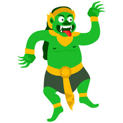 Cartoon Illustration of a Green Mythical Creature called ogoh-ogoh