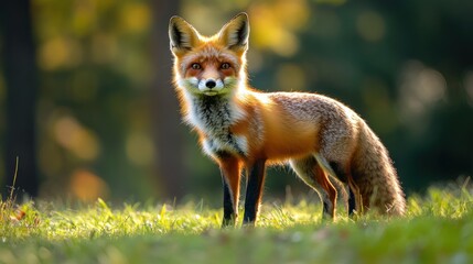 Obraz premium Red fox standing gracefully in a sunlit forest