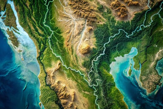 Kachin State, Myanmar: Aerial View from Low-Resolution Satellite Imagery