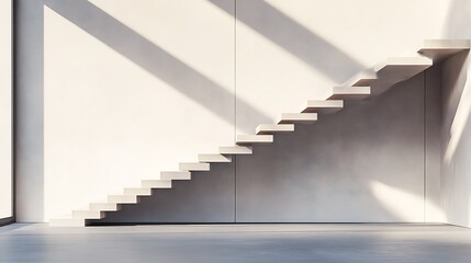 Obraz premium Modern minimalist white staircase against a wall