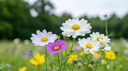 Colorful cosmos flowers in a meadow