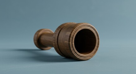 Wooden tumbler on blue surface: minimalist design and natural texture