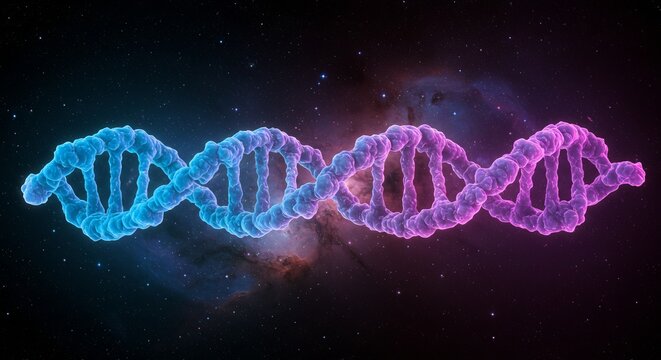 Colorful dna helix in outer space: exploring genetics and the universe