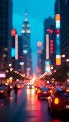Obraz premium NY City Nightlife: Vibrant Urban Street Lights and Traffic Blur in a Modern Metropolis Skyline
