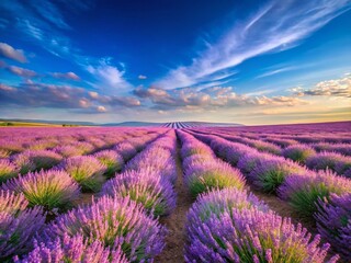 Obraz premium Lavender Field Horizon, Cloudless Sky - Stunning Summer Landscape Photography