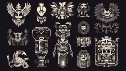 Tribal masks and animals graphic design