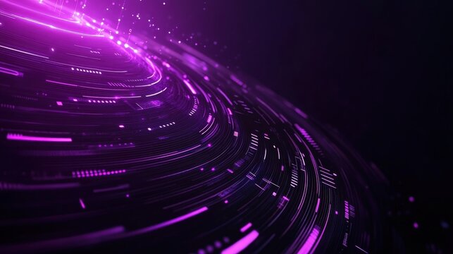 A captivating abstract image featuring vibrant purple lines flowing elegantly against a dark backdrop, representing movement, energy, and dynamic digital elements in a modern conte
