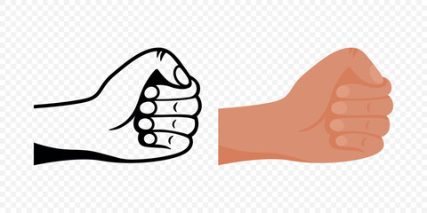 Fist Hand Gesture Vector Illustration. Clenched Fist Symbol, Hand Fist Icon, Strong Hand Clipart. Power Gesture Vector, Raised Fist Outline Symbol, Strength Sign, Clipart