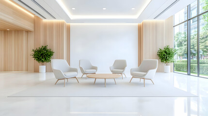 Fototapeta premium Modern office lobby waiting area with city view