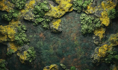 Abstract green moss covering a rock surface, styled to capture its intricate textures and vibrant natural tones