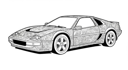Fototapeta premium Intricate swirl pattern on classic sports car line art