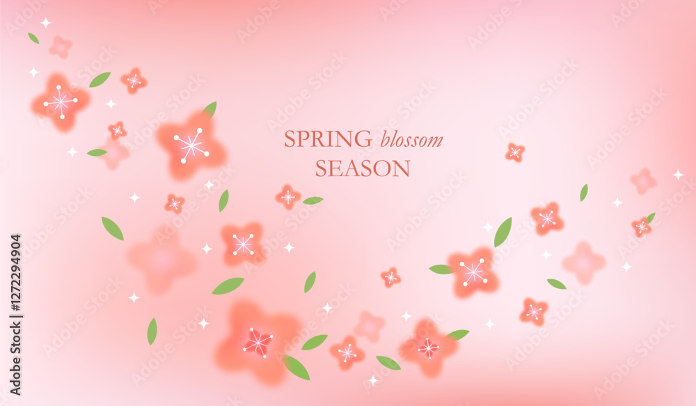 Poster Spring Background with Sakura Flower Blossom and Pink Gradient. Vector Abstract Spring Pattern