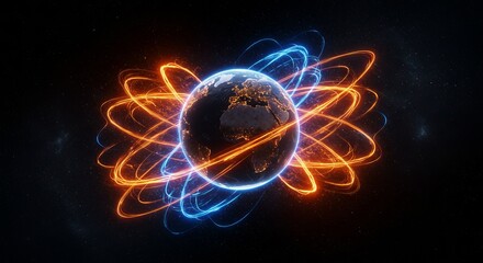 Glowing earth with vibrant energy trails in space