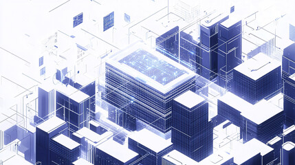 A glowing futuristic cityscape with interconnected digital structures illuminated by blue lights representing advanced technology and smart infrastructure
