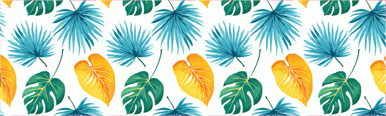 Fototapeta premium Tropical leaf watercolor pattern, vector print background