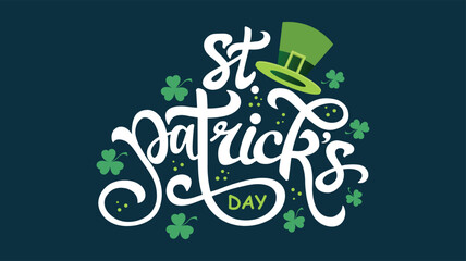 St. Patrick's day card, banner, poster, flyer, background isolated with Happy St. Patrick's day logo, text, hand drawn lettering, leprechaun hat clipart, four leaf clover outline, shamrock vector
