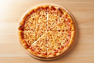 Pizza with cheese and pepperoni on a wooden board