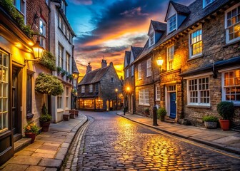 Obraz premium Long Exposure: Charming Cobbled Street in Historic English Town