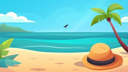 Bright and vibrant summer beach illustration, perfect for banners Capture the essence of sunny days and ocean waves.