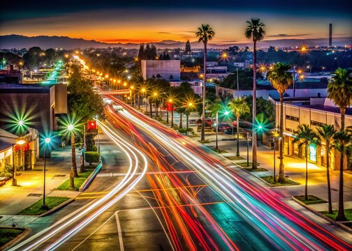 Long Exposure City Lights, Downey California Night Scene