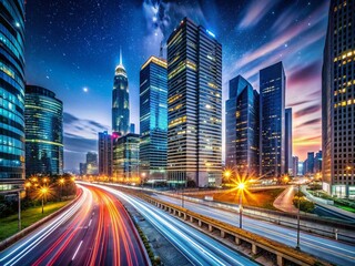 Fototapeta premium Long Exposure Cityscape Real Estate Web Banner - Night Photography
