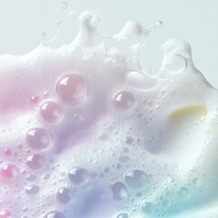 Captivating soap foam displays a mesmerizing arrangement of bubbles, reflecting soft pastel colors and creating a dreamy, ethereal atmosphere