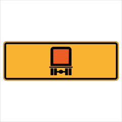 Close-up of a vibrant orange truck and trailer traffic sign, symbolizing road transport regulations