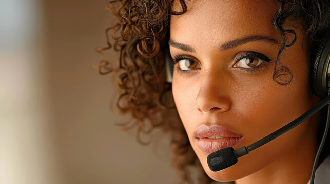 Friendly customer care rep supports clients with a smile, handling calls with expertise in a vibrant office space.