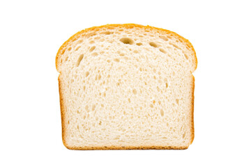 Slice of white bread is shown on a white background, isolated